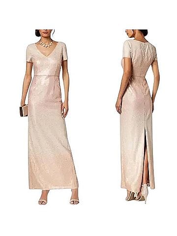 Adrianna Papell Ombré Sequin Column V Neck Formal Evening Maxi Gown Cocktail Dress (view 1)