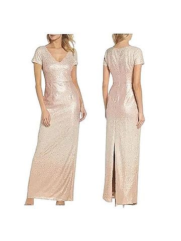 Adrianna Papell Ombré Sequin Column V Neck Formal Evening Maxi Gown Cocktail Dress (view 2)