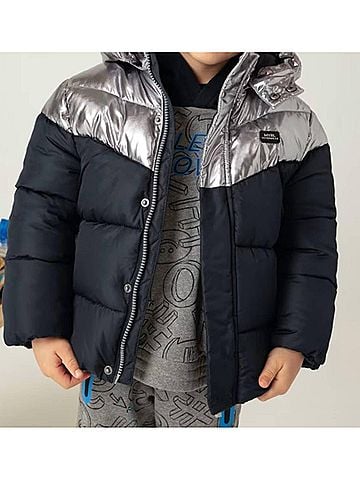 Mayoral Hooded Puffer Coat 7 Mo in Dark Navy / Silver (view 2)