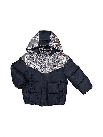 Mayoral Hooded Puffer Coat in Dark Navy / Silver (view 1)