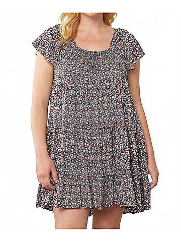 Entro Micro Floral Tiered Dress - Plus in Multi Color (view 2)