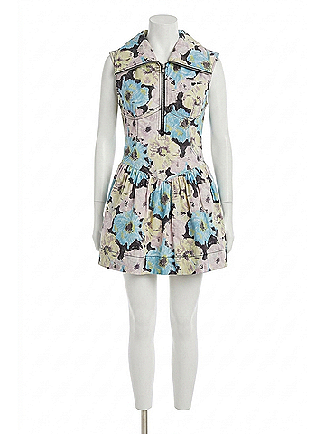 Ganni Floral Zip Front Organic Cotton Mini Dress in White Multicolor (view 1)