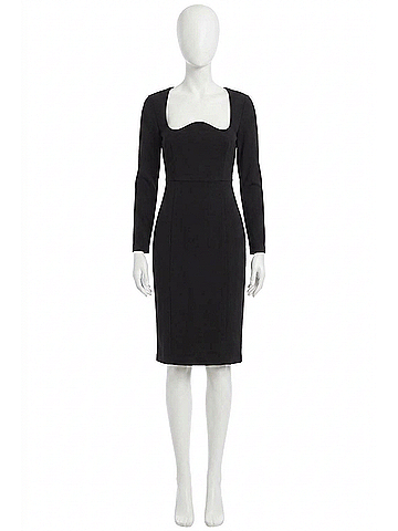Donna Morgan Scalloped Neckline Long Sleeve Dress in Black (view 1)