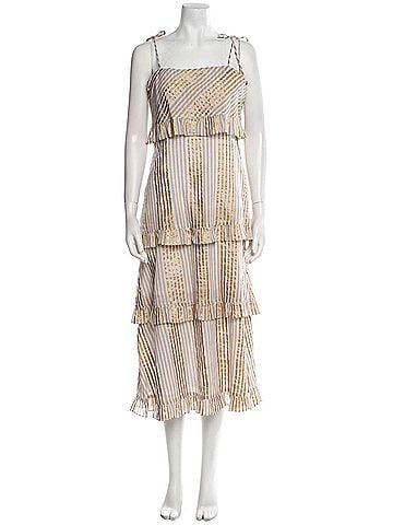 Oliphant Tie Strap Ruffle Midi Dress in Samoa Tan / Gold (view 1)
