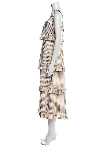 Oliphant Tie Strap Ruffle Midi Dress in Samoa Tan / Gold (view 2)