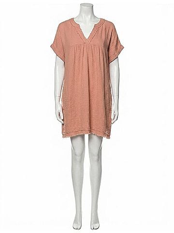Entro Frayed Cotton Gauze Pocket Dress - Plus in Salmon (view 1)