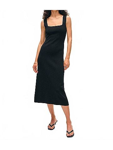 White + Warren Paperfine Midi Dress in Black (view 2)