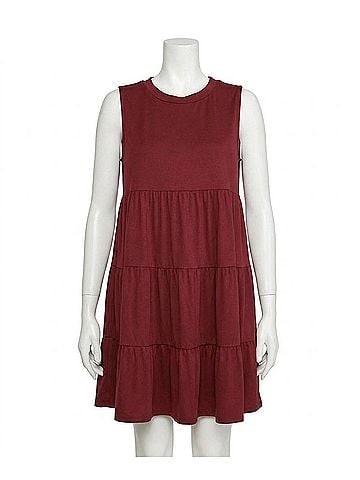 Entro Ruffle Tiered Short Dress Plus in Wine (view 1)