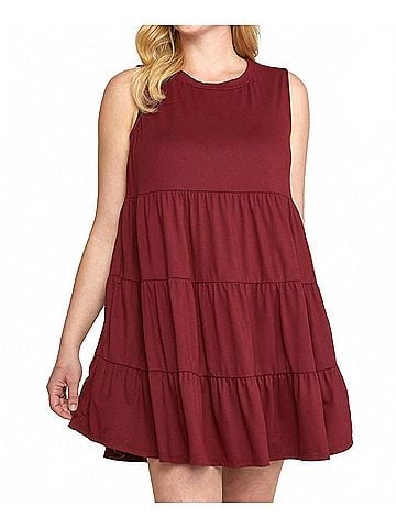 Entro Ruffle Tiered Short Dress Plus in Wine (view 2)