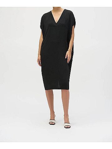 Joseph Ribkoff Gauze V-Neck Midi Cocoon Dress in Black (view 2)