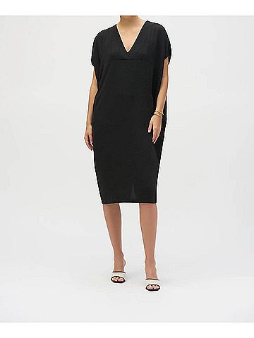 Joseph Ribkoff Gauze V-Neck Midi Cocoon Dress in Black (view 2)