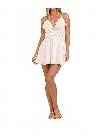 Vintage Havana Betsy V-Neck Mini Dress in White (view 2)