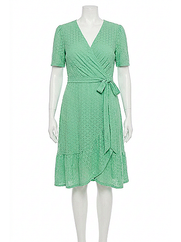 London Times Short Sleeve Faux Wrap Midi Dress in Absinthe Green (view 1)