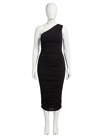 Good American Ruched One Shoulder Midi Dress in Black (view 1)