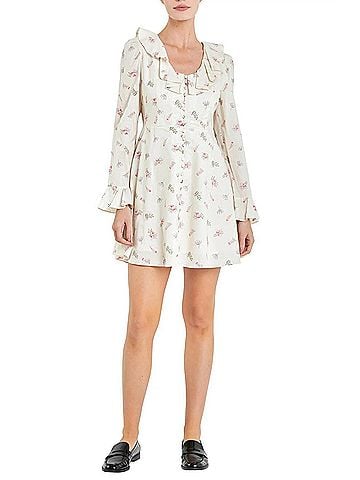 English Factory Floral Ruffled Mini Dress in Ivory (view 2)