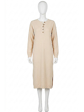 Bluivy Button Front Midi Sweater Dress in Beige (view 1)