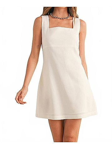 MIOU MUSE Gracie Square Neck Mini Dress in Off White (view 2)