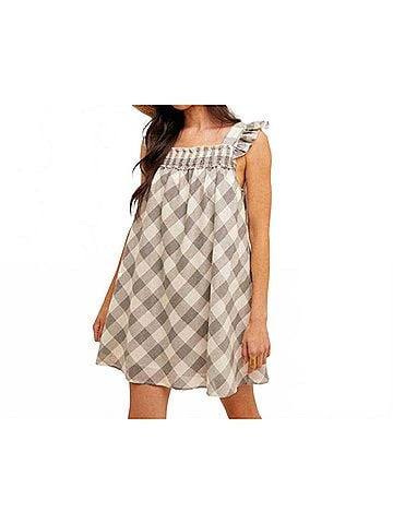 Hem & Thread Check Me Out Dress in Beige (view 2)