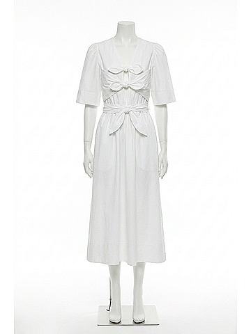 Ganni Women's Washed Stretch Cotton Tie Strap Midi Dress in White (view 1)