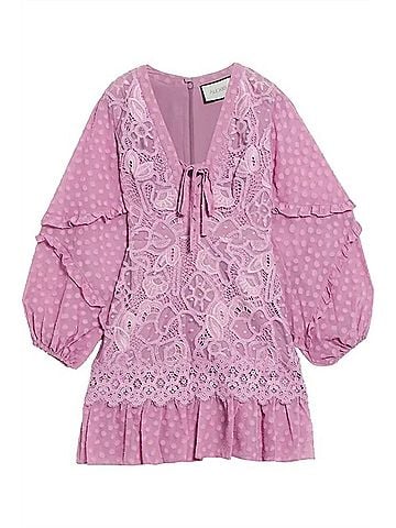 Alexis Malicha Crocheted Lace And Fil Coup?© Georgette Mini Dress in Purple (view 1)