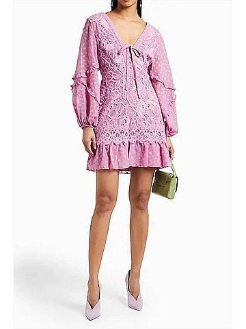 Alexis Malicha Crocheted Lace And Fil Coup?© Georgette Mini Dress in Purple (view 2)