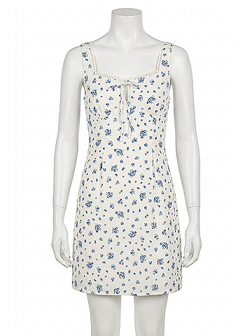 Blu Pepper Floral Front Tie Mini Dress in Blue Floral (view 1)