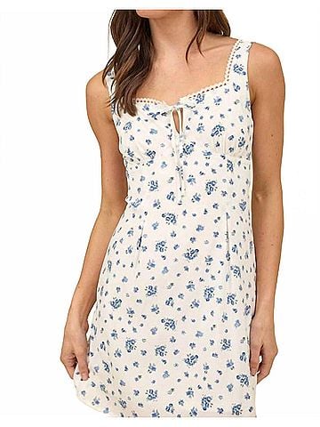 Blu Pepper Floral Front Tie Mini Dress in Blue Floral (view 2)