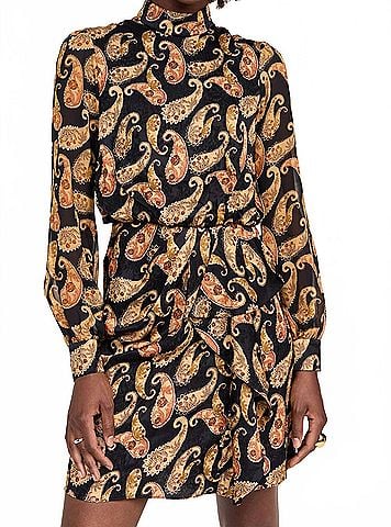 Saloni Draped Isa Short Dress in Ixora Cashew (view 2)