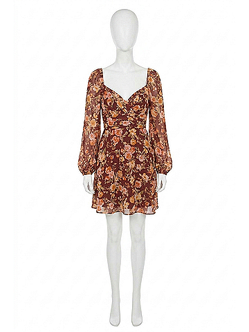 Blu Pepper Floral Sweetheart Mini Dress in Brown (view 1)