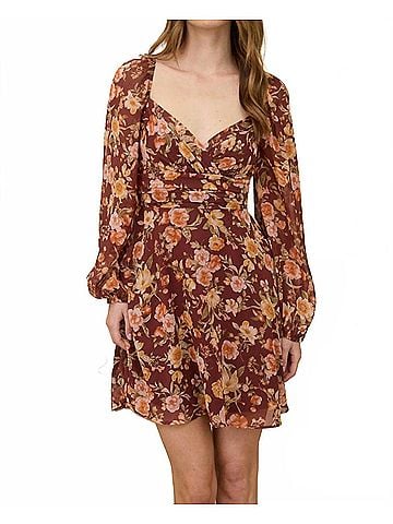 Blu Pepper Floral Sweetheart Mini Dress in Brown (view 2)