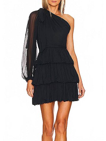 Ulla Johnson Leah One-Shoulder Mini Dress in Midnight (view 2)