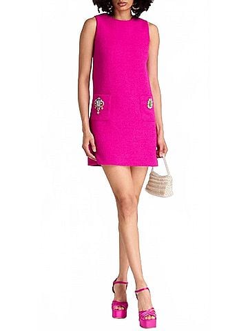 Moschino Crystal-Embellished Mini Dress in Neon Pink (view 2)