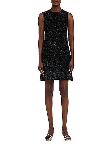 Oscar De La Renta Tweed Textured Dress With Fringe Hem in Black (view 2)