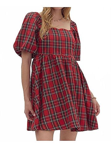 Entro Scallop Dress in Red Plaid (view 2)
