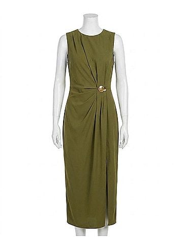 Entro Rachel Side Ruching Midi Dress in Olive (view 1)