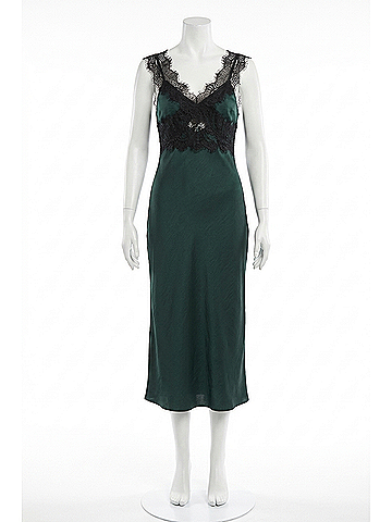 Minkpink Erin Lace Trim Midi Dress in Emerald Green (view 1)
