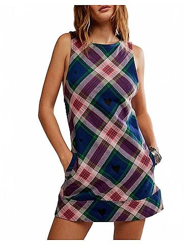 Free People Carven Plaid Mini Dress in Berry Combo (view 2)