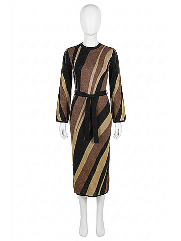 Flying Tomato Women's Jacquard Knit Midi Sweater Dress in Black, Brown (view 1)