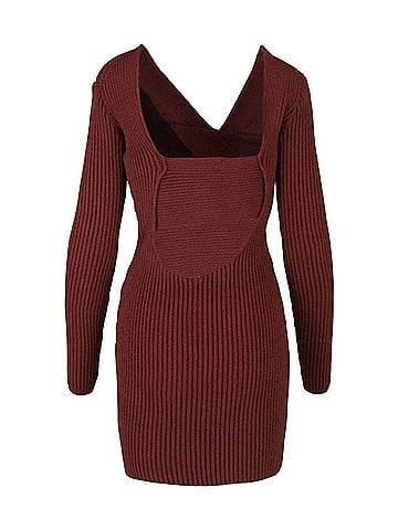 Bottega Veneta Asymmetrical V-Neck Sweater Dress in Rust (view 2)