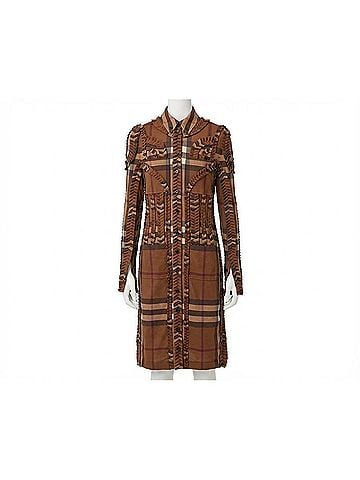 Burberry Pleated Button-Down Shirt Dress in Dark Brown (view 1)