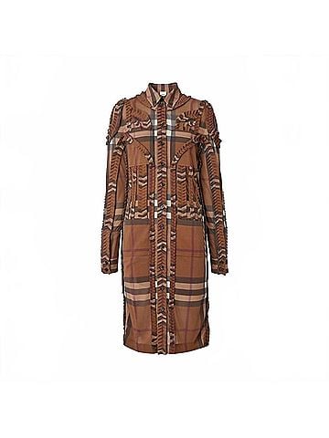 Burberry Pleated Button-Down Shirt Dress in Dark Brown (view 2)