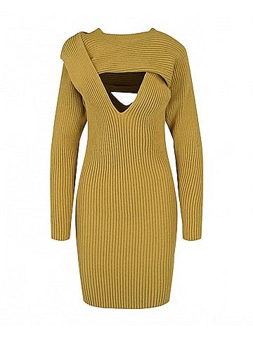 Bottega Veneta Women's Ribbed-Knit Dress in Pear (view 1)