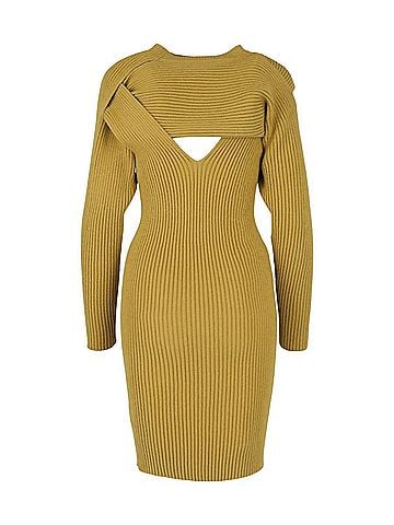 Bottega Veneta Women's Ribbed-Knit Dress in Pear (view 2)