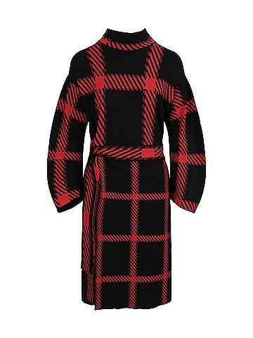 Stella McCartney Women's Check Print Belted Dress in Black Red (view 2)