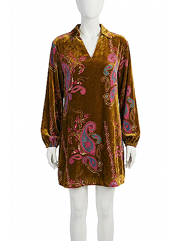 Jodifl Long Puff Sleeves Paisley Print Velvet Mini Dress in Gold (view 1)