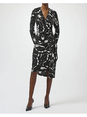 Joseph Ribkoff Abstract Faux Wrap Dress in Black/Multi (view 2)