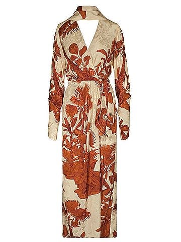 Johanna Ortiz Unmooring Wrap Dress in Ecru-Brown (view 1)
