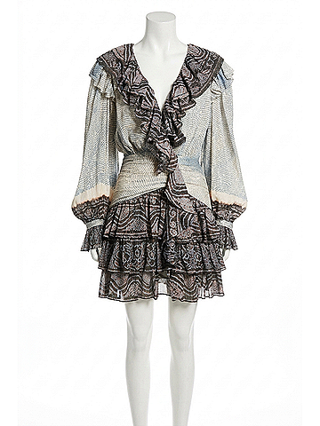Ulla Johnson Sara Long Sleeve V-Neck Layered Skirt Ruffle Mini Dress in Moonstone (view 1)
