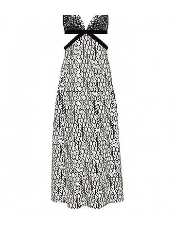 Nina Ricci All-Over Logo Print & Lace Insert Midi Dress With Fine Straps in Cream/Noir (view 2)