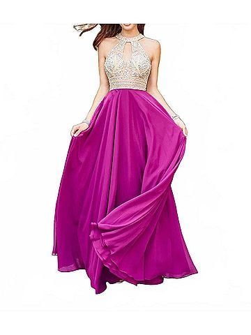 Clarisse Illusion Halter A-Line Evening Gown in Mulberry (view 2)